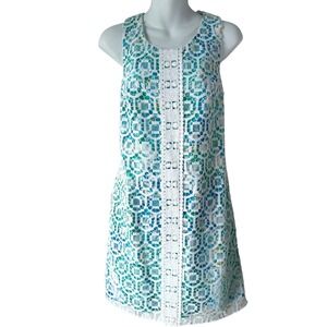 Lilly Pulitzer Lace Shift Dress Sz 4 White Blue Floral Lining Resort Vacation